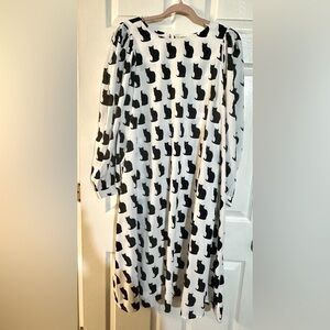 Zapelle Black and White Long Sleeve Cat Print Dress, NWOT, Plus Size